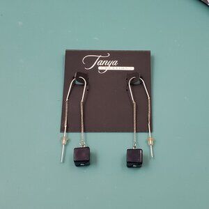 Tanya creations NWT silver tone black square chain drop dangle threader earrings